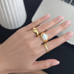 14K Altın Kaplama 3’lü İnci Detaylı Gold Yüzük Seti