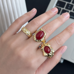 14K Altın Kaplama Bordo 3 lü Yüzük Seti